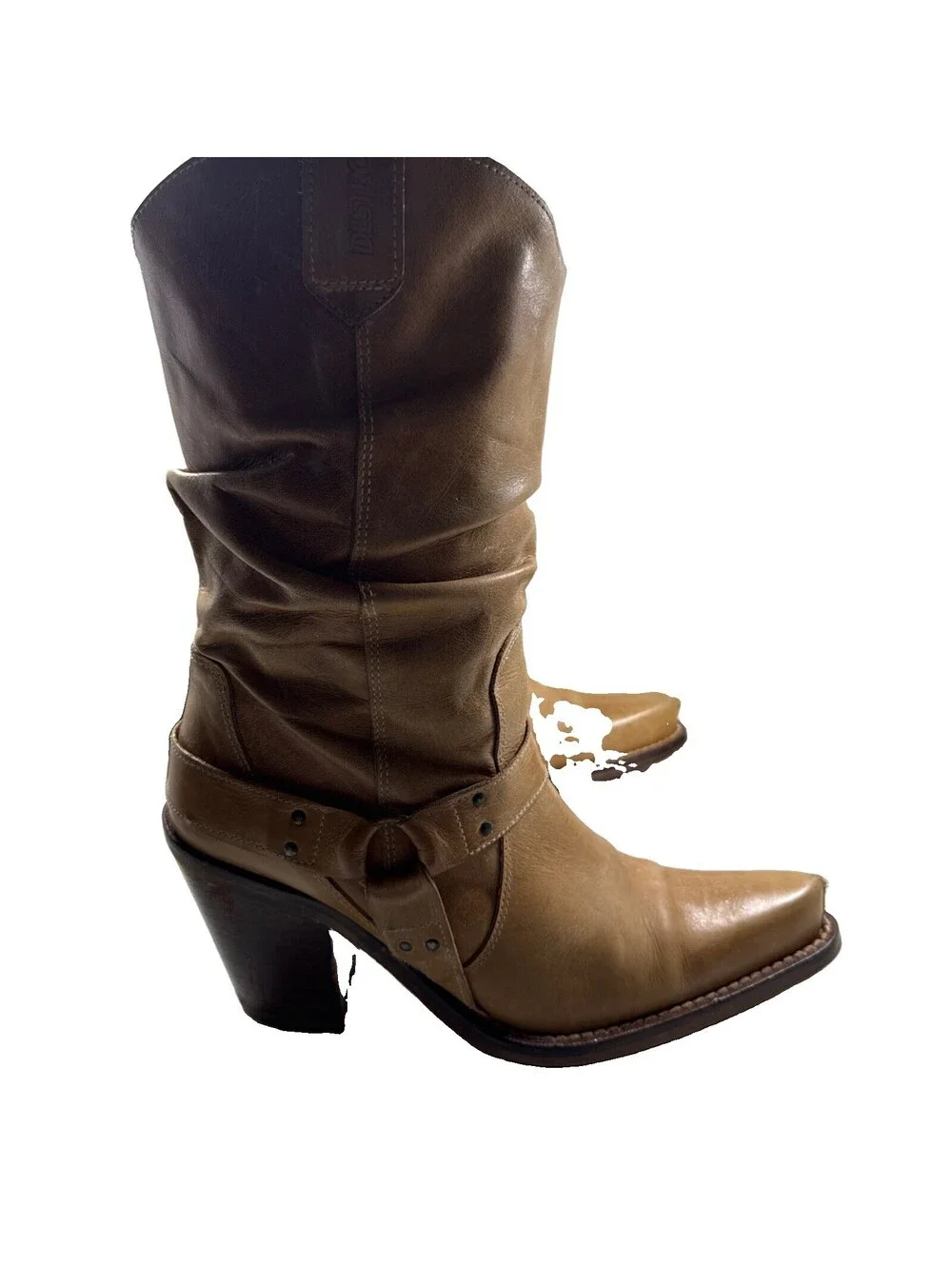 DESTROY Women Vintage Western Slouch Boots Tan Leather S- 41 Spain Pre Owned